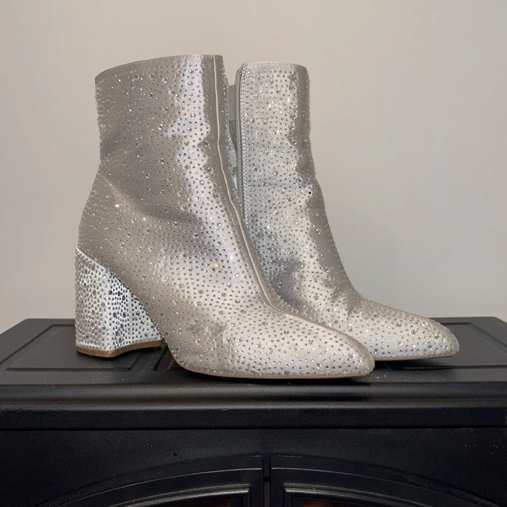 Silver Rhinestone Ankle Boots - Picture 2 of 5